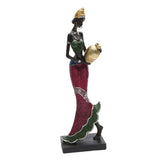 Maxbell Exotic African Figurine Sculpture Craft Tribal Lady Statue for Wine Cabinet Red Dress