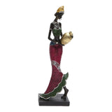 Maxbell Exotic African Figurine Sculpture Craft Tribal Lady Statue for Wine Cabinet Red Dress
