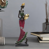 Maxbell Exotic African Figurine Sculpture Craft Tribal Lady Statue for Wine Cabinet Red Dress