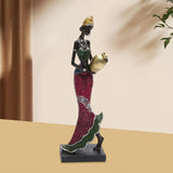 Maxbell Exotic African Figurine Sculpture Craft Tribal Lady Statue for Wine Cabinet Red Dress