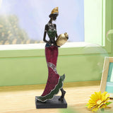 Maxbell Exotic African Figurine Sculpture Craft Tribal Lady Statue for Wine Cabinet Red Dress