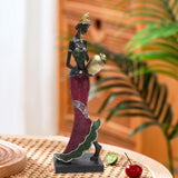 Maxbell Exotic African Figurine Sculpture Craft Tribal Lady Statue for Wine Cabinet Red Dress