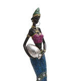 Maxbell Exotic African Figurine Sculpture Craft Tribal Lady Statue for Wine Cabinet Blue Dress