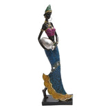 Maxbell Exotic African Figurine Sculpture Craft Tribal Lady Statue for Wine Cabinet Blue Dress