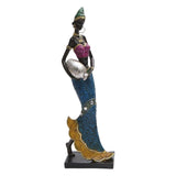 Maxbell Exotic African Figurine Sculpture Craft Tribal Lady Statue for Wine Cabinet Blue Dress