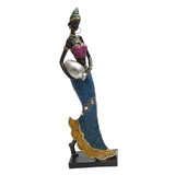 Maxbell Exotic African Figurine Sculpture Craft Tribal Lady Statue for Wine Cabinet Blue Dress
