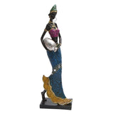 Maxbell Exotic African Figurine Sculpture Craft Tribal Lady Statue for Wine Cabinet Blue Dress