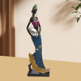 Maxbell Exotic African Figurine Sculpture Craft Tribal Lady Statue for Wine Cabinet Blue Dress
