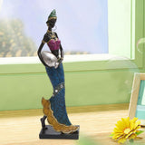 Maxbell Exotic African Figurine Sculpture Craft Tribal Lady Statue for Wine Cabinet Blue Dress