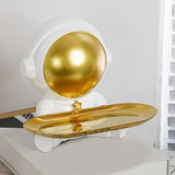 Maxbell Astronaut Statue with Tray Key Holder for porch Container Trinkets White Gold