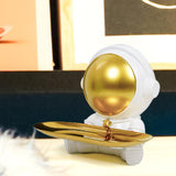 Maxbell Astronaut Statue with Tray Key Holder for porch Container Trinkets White Gold