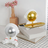 Maxbell Astronaut Statue with Tray Key Holder for porch Container Trinkets silver white