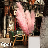 Maxbell 6Pcs Boho Dried Pampas Grass Party Phragmites Reed Flower for Vase Bouquet Length 120cm