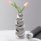 Maxbell Ceramic Vase Decorative Vases Dried Flower Container for Dining Room Decor S Silver