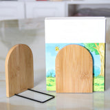 Maxbell Bamboo Book Ends Durable Bookend Desktop Organizer for Home Office Small