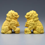 Maxbell Lion Statue Wood Carving Miniatures Figurine for Living Room Desktop Porch StyleA