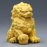 Maxbell Lion Statue Wood Carving Miniatures Figurine for Living Room Desktop Porch StyleA