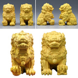 Maxbell Lion Statue Wood Carving Miniatures Figurine for Living Room Desktop Porch StyleA
