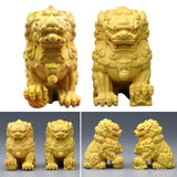 Maxbell Lion Statue Wood Carving Miniatures Figurine for Living Room Desktop Porch StyleA