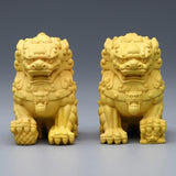 Maxbell Lion Statue Wood Carving Miniatures Figurine for Living Room Desktop Porch StyleA