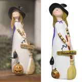 Maxbell Halloween Witch Figurine Adorable Witch Statue for Holiday Party Decoration Broom