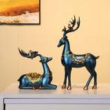 Maxbell 2x Deer Figurines Reindeer Sculptures Ornament Animal Couple Elk Statues