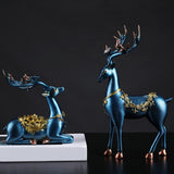 Maxbell 2x Deer Figurines Reindeer Sculptures Ornament Animal Couple Elk Statues
