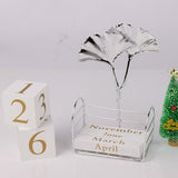 Maxbell Perpetual Calendar Date Display Exquisite for Decoration Table Top Ginkgo Leaf Silver