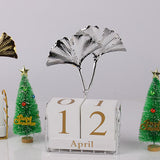 Maxbell Perpetual Calendar Date Display Exquisite for Decoration Table Top Ginkgo Leaf Silver