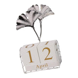 Maxbell Perpetual Calendar Date Display Exquisite for Decoration Table Top Ginkgo Leaf Silver