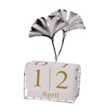 Maxbell Perpetual Calendar Date Display Exquisite for Decoration Table Top Ginkgo Leaf Silver