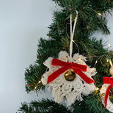Maxbell Hand Woven Snowflake Ornament Red Bowknot New Year Christmas Boho Decor