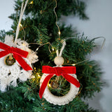 Maxbell Hand Woven Snowflake Ornament Red Bowknot New Year Christmas Boho Decor