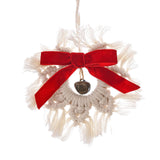 Maxbell Hand Woven Snowflake Ornament Red Bowknot New Year Christmas Boho Decor
