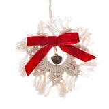 Maxbell Hand Woven Snowflake Ornament Red Bowknot New Year Christmas Boho Decor