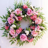 Maxbell 40cm Door Front Wreath Rose Artificial Flowers Garland Indoor Outdoor Home