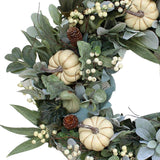 Maxbell 16 inch Fall Pumpkin Wreath with Green Leaves for Home Wall Door