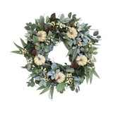 Maxbell 16 inch Fall Pumpkin Wreath with Green Leaves for Home Wall Door