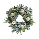 Maxbell 16 inch Fall Pumpkin Wreath with Green Leaves for Home Wall Door