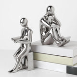 Maxbell Ceramic Human Statues Abstract Figurines Collectible Sculpture Silver