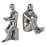 Maxbell Ceramic Human Statues Abstract Figurines Collectible Sculpture Silver