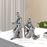 Maxbell Ceramic Human Statues Abstract Figurines Collectible Sculpture Silver