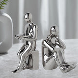Maxbell Ceramic Human Statues Abstract Figurines Collectible Sculpture Silver