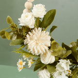 Maxbell Artificial Flower Wreath Garland Door Hanging Wooden Beads Hoop Decor White