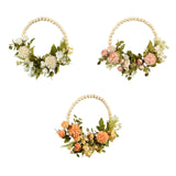 Maxbell Artificial Flower Wreath Garland Door Hanging Wooden Beads Hoop Decor White