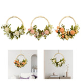 Maxbell Artificial Flower Wreath Garland Door Hanging Wooden Beads Hoop Decor White
