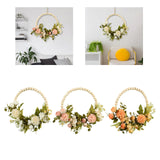 Maxbell Artificial Flower Wreath Garland Door Hanging Wooden Beads Hoop Decor White