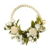 Maxbell Artificial Flower Wreath Garland Door Hanging Wooden Beads Hoop Decor White