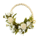 Maxbell Artificial Flower Wreath Garland Door Hanging Wooden Beads Hoop Decor White