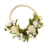 Maxbell Artificial Flower Wreath Garland Door Hanging Wooden Beads Hoop Decor White